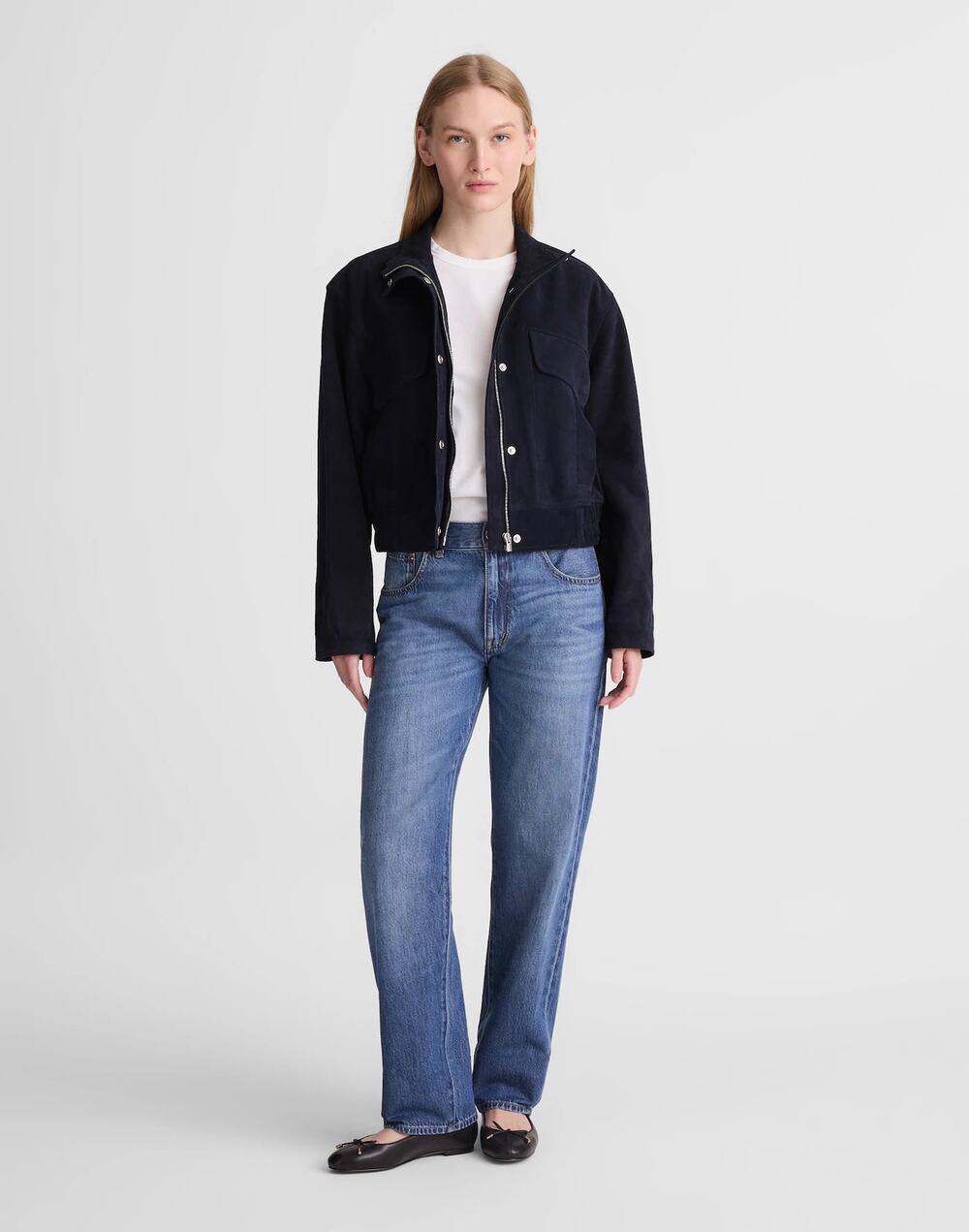 NWOT Madewell Funnel-Neck Utility Jacket in Suede Classic Navy Large
